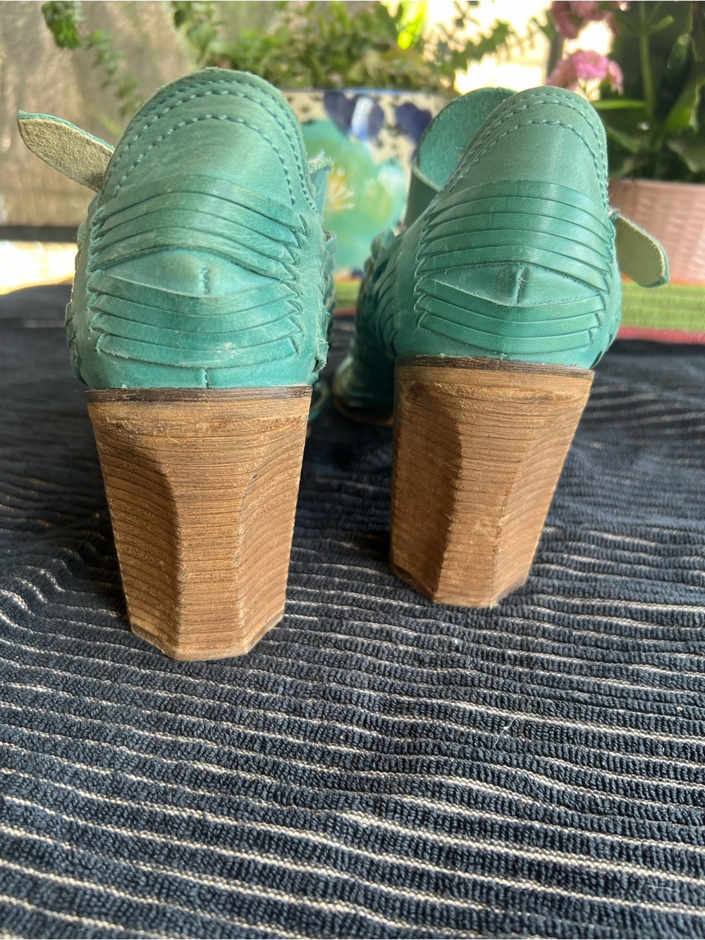 naughty monkey Teal Woven Leather Block Heel Sandals - Picture 6 of 9